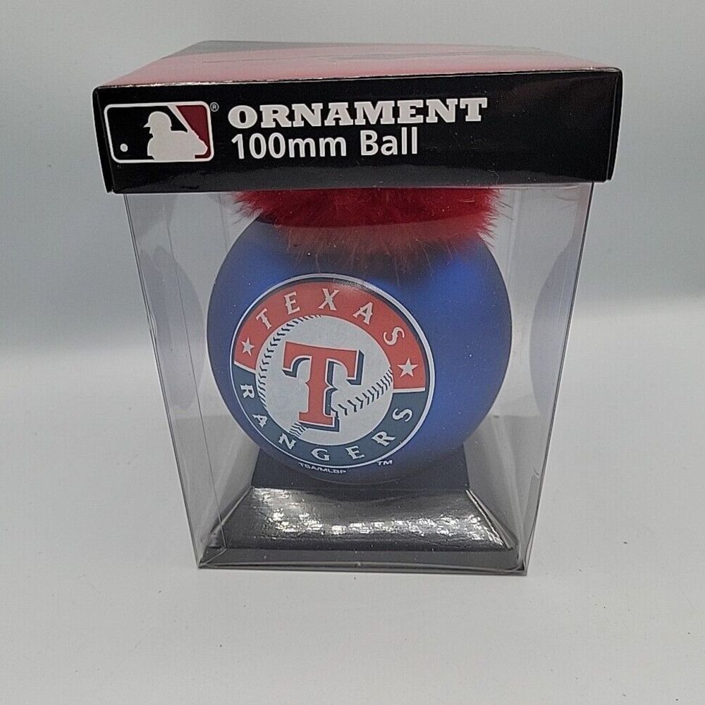 Texas Rangers Glass Ball Ornament Official MLB Christmas Ornament NIB 4" (100mm)